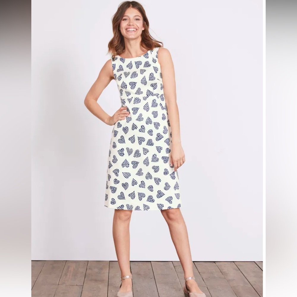 Boden Diane White Black Heart Print Sleeveless Shift Midi Dress‎ Size 4